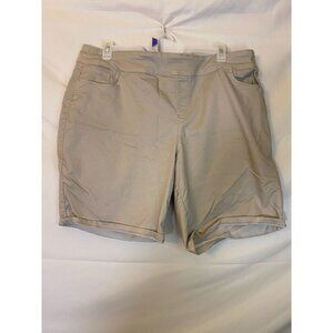 INDIGO WOMENS PLUS SIZE 24W TAN STRETCH SHORTS POCKETS BERMUDA GREAT LENGTH